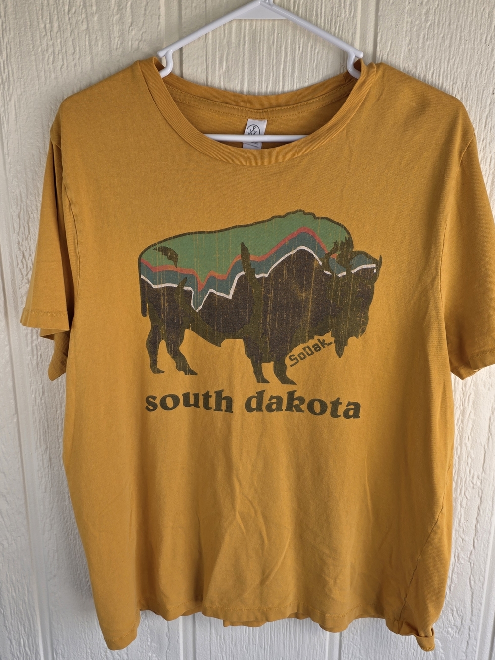 Men's Alternative Mustard Yellow South Dakota Buffalo Tee, Size Large